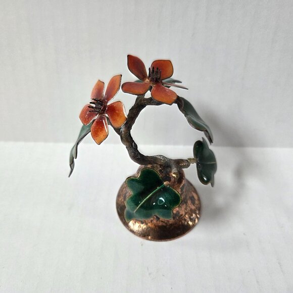 Vintage Bovano of Cheshire Enamel Bell Orange Flowers Green Leaves 4" Tall - Picture 2 of 8